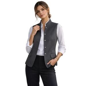 Talbots Charcoal Gray Sleeveless Button Front Vest Tailored Career Classic 8